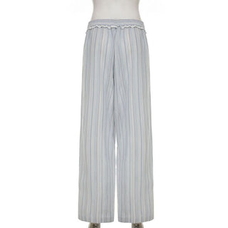 Striped ruffle drawstring wide leg pant