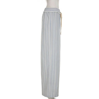 Striped ruffle drawstring wide leg pant