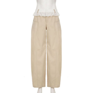 Zip-up button ruched lace straight leg pant