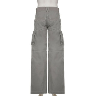 Zip-up button pocket high rise cargo pant