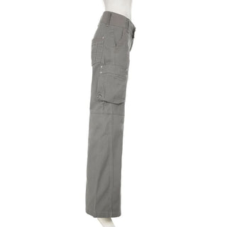 Zip-up button pocket high rise cargo pant