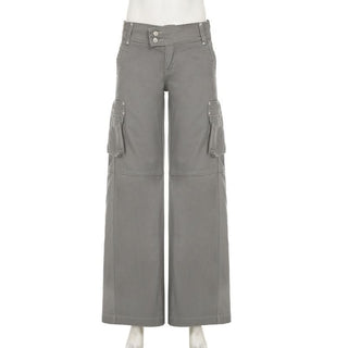 Zip-up button pocket high rise cargo pant