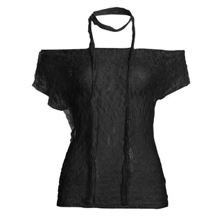 Short sleeve irregular lace off shoulder top