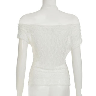 Short sleeve irregular lace off shoulder top