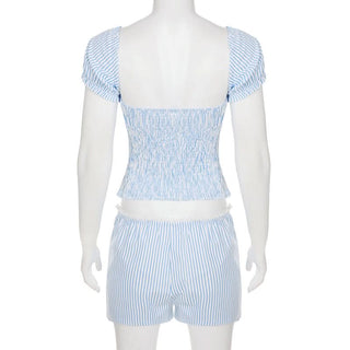Bowknot striped smocked low rise pant set