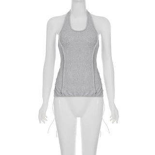 Halter lace up ribbed u neck stitch top