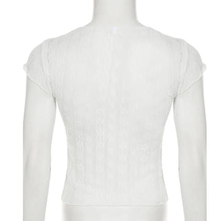 Lace cap sleeve v neck self tie solid top