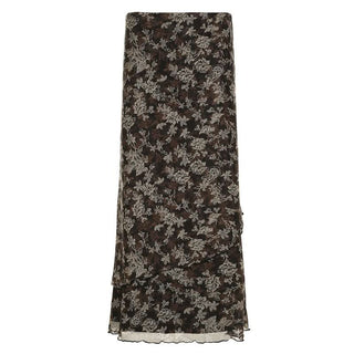 Mesh ruffle flower print contrast maxi skirt