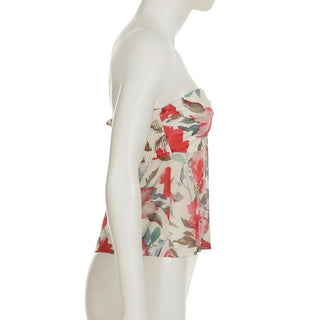 Mesh flower print smocked ruched tube top