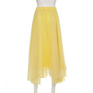 Ruffle ruched chiffon solid midi skirt