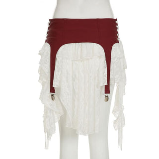 Lace self tie irregular A line mini skirt