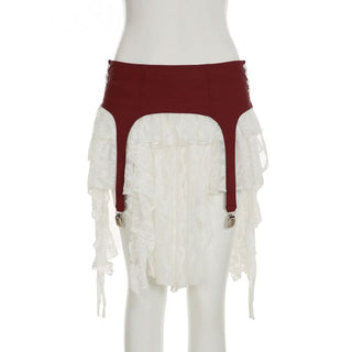 Lace self tie irregular A line mini skirt