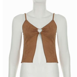 Hollow out slit v neck backless cami cut out top