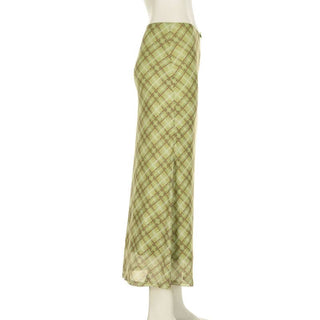 Bowknot plaid mesh contrast midi skirt