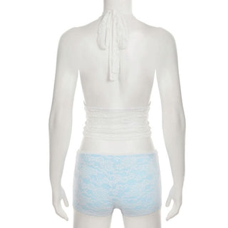 Lace v neck halter self tie low rise pant set