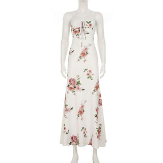 V neck self tie flower print cami maxi dress