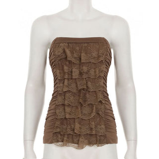 Ruched lace hem backless tube top