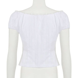 Short sleeve button ruched round neck top