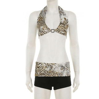 Halter self tie v neck print low rise pant set