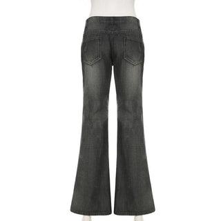 Button pocket abstract low rise wide leg jeans