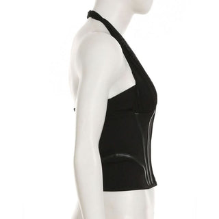 Halter zip-up mesh corset backless top