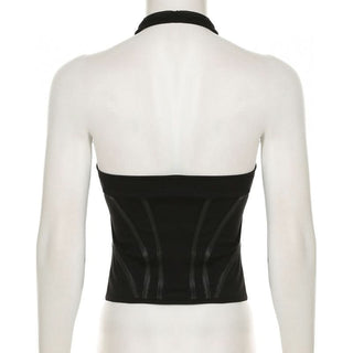 Halter zip-up mesh corset backless top