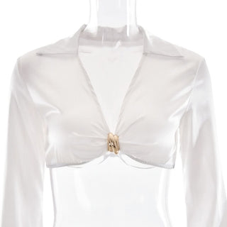 Satin long sleeve v neck maxi skirt set