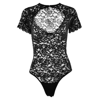 Short sleeve lace hollow out bodysuit