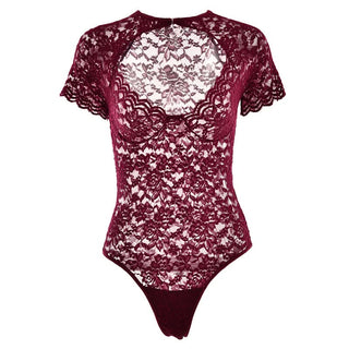 Short sleeve lace hollow out bodysuit