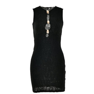Sleeveless metal applique hollow out cut out mini dress