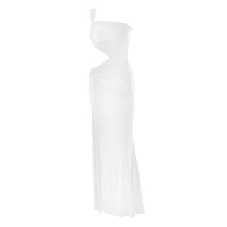 One shoulder ruched hollow out cut out maxi dress