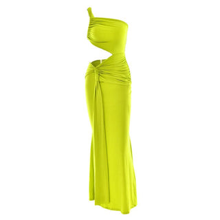 One shoulder ruched hollow out cut out maxi dress