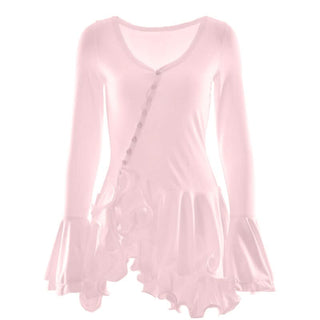 Long flared sleeve ruffle button mini dress