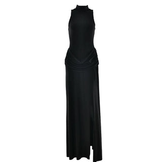 Sleeve zip-up high slit ruched maxi dress