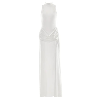 Sleeve zip-up high slit ruched maxi dress