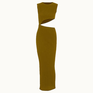 Crewneck sleeveless hollow out solid cut out maxi dress