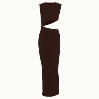 Crewneck sleeveless hollow out solid cut out maxi dress