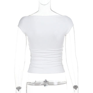 Hollow out ruched off shoulder white cut out top