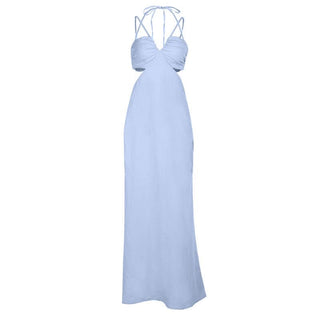 Cross front self tie v neck smocked maxi dress