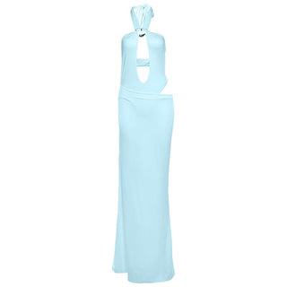 Hollow out halter solid maxi skirt set