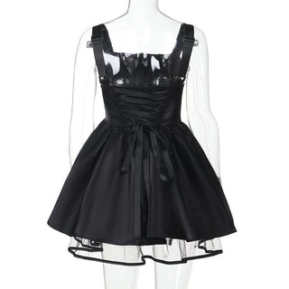 Square neck lace up ruched cami mini dress