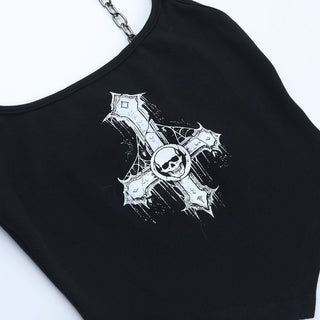 Metal chain halter u neck cross pattern top