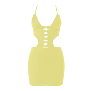 Cross back hollow out v neck cami cut out mini dress