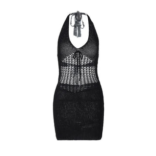 Halter hollow out self tie backless cut out mini dress