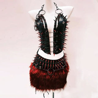 Halter o ring rivet fluffy PU leather top