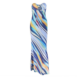 Hollow out print backless tube cut out maxi dress