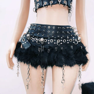 Hollow out o ring v neck rivet applique cut out top