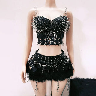 Hollow out o ring v neck rivet applique cut out top