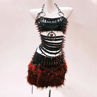 Hollow out long sleeve o ring rivet applique mini skirt set