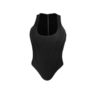 Zip-up u neck corset tank solid top